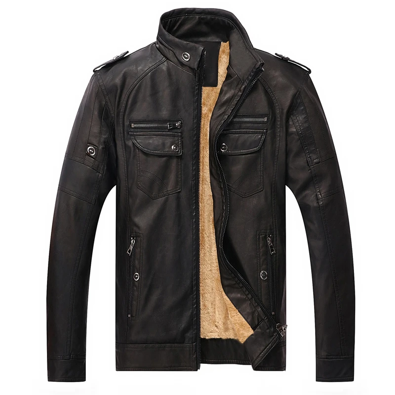 

Nice New Jacket Men Winter Thick Warm Casual Style Leather Coats Homme Solid Quality Mandarin Collar Fashion PU Jackets M-2XL
