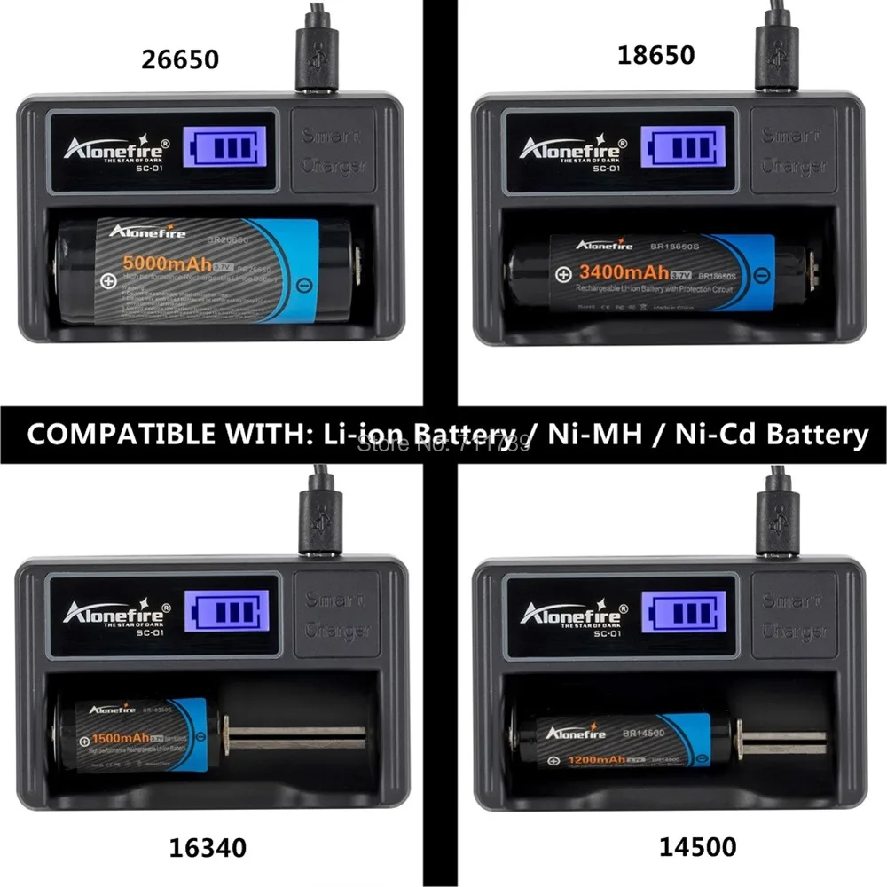 AloneFire SC-01 Батарея Зарядное устройство ЖК-дисплей Экран интеллигентая(ый) li-ion 18650 14500 16340 26650 AAA AA USB Смарт Батарея Зарядное устройство