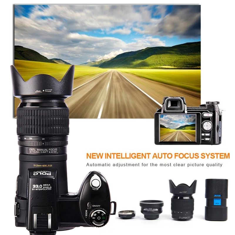Protax/POLO D7200 Digital Camera 33MP 1080P Auto Focus SLR HD Video Camera 24X +Telephoto Lens Wide Angle Lens LED Fill Light
