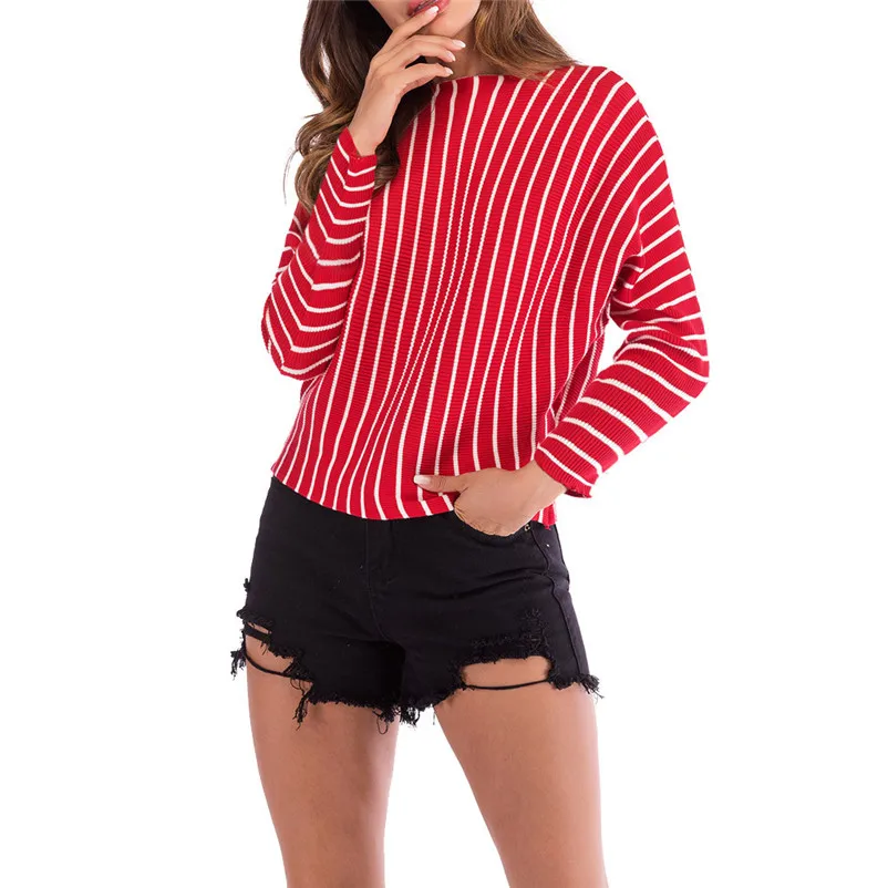 HOT sell sweaters fashion 2018 women Striped O Neck Long Sleeve Knitted Sweater Jumper Pullover Top Blouse Invierno O09#N (4)