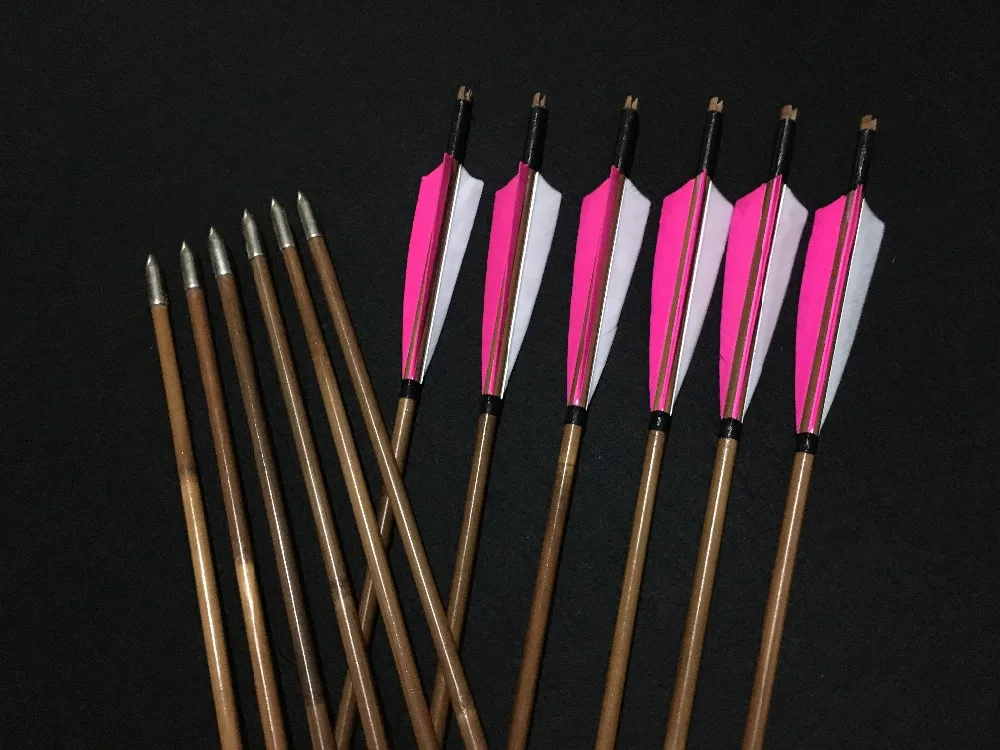 

6/12/24PK Latest Handmade Archery Bamboo Arrows Parabolic Turkey Feather Special Winding