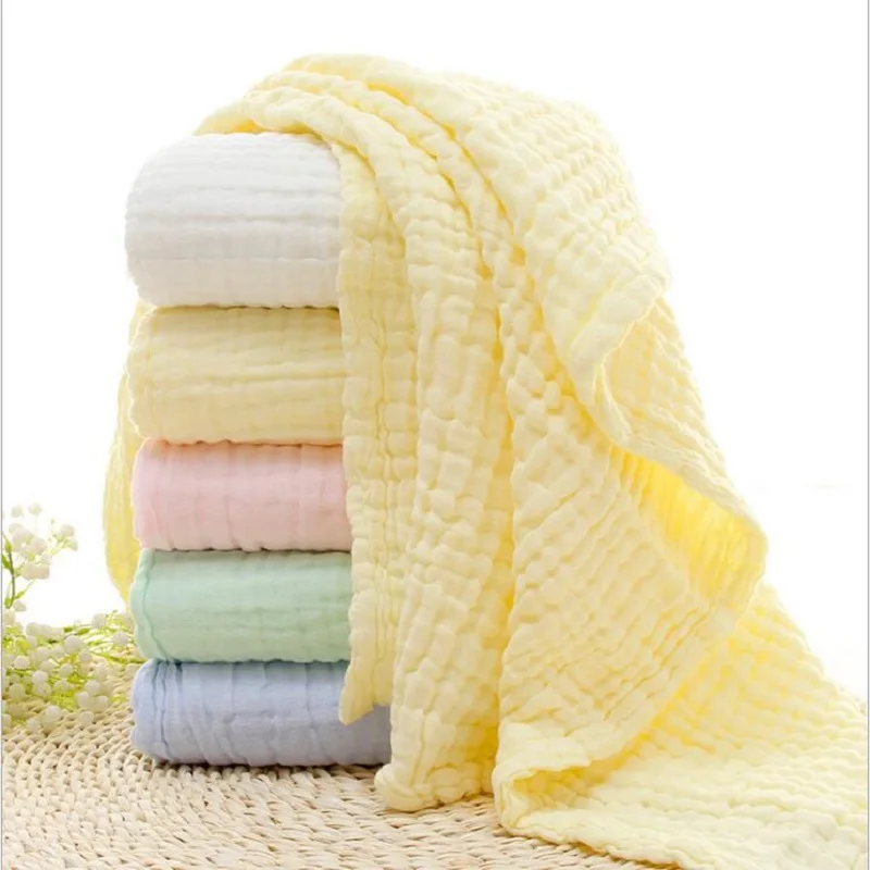 

1pc 6 Layers Solid Color Baby Bath Towel 100% Cotton Towels Neonatal Child Absorb Blanket Swaddle Wrap Bedding 105 * 105 CM