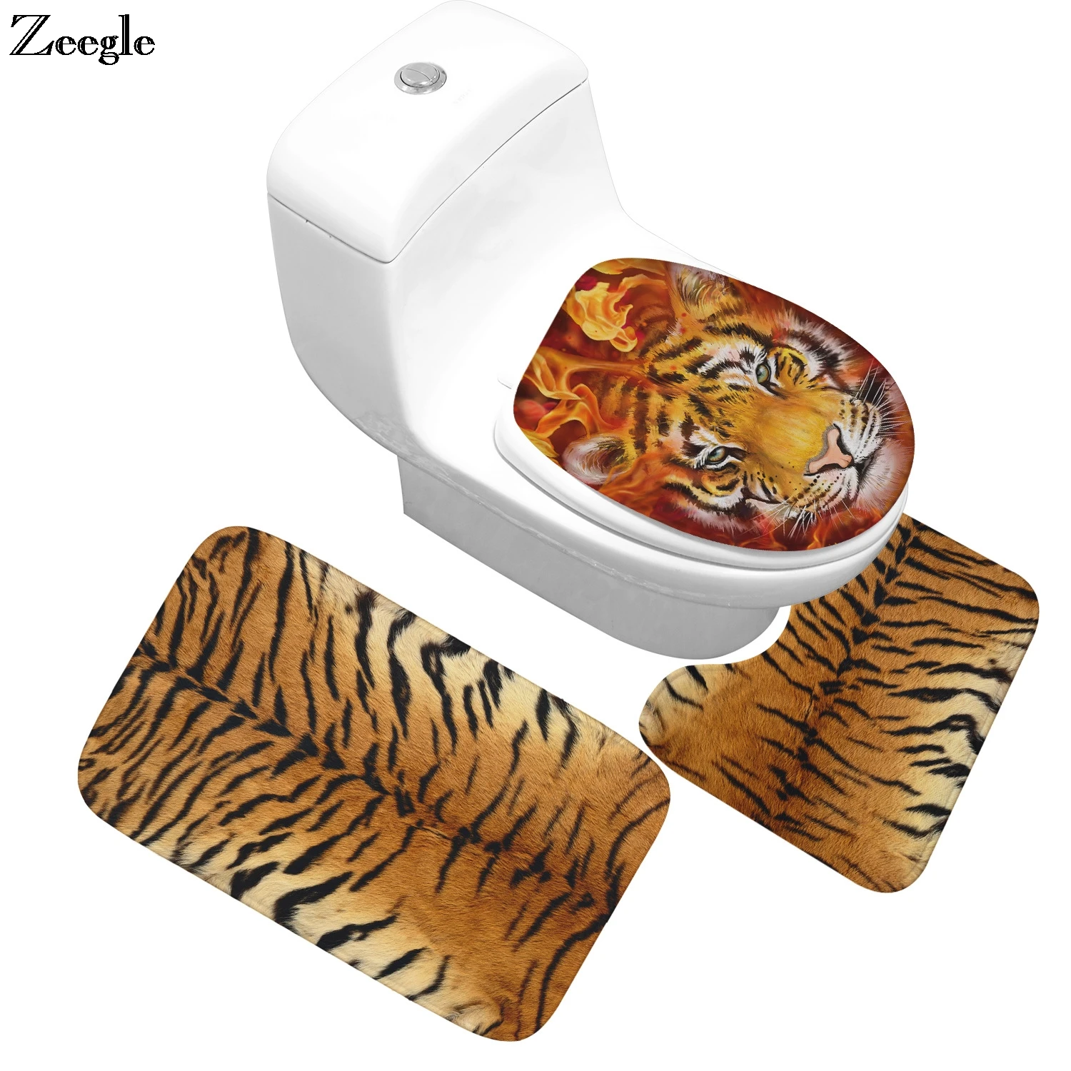 Zeegle Leopard Tiger 3 шт./компл. фланелевый коврик для ванной коврики нескользящий туалета