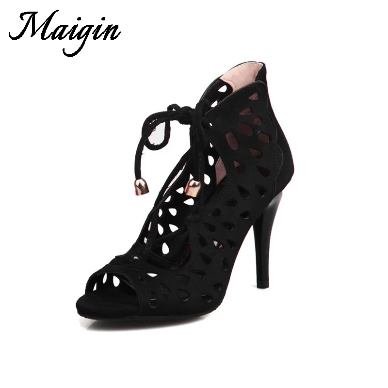 Maigin Gladiator Sandals Women 2018 New Lace Up Women Sandals Peep Toe High Heels Summer Shoes Fashion Hollow Out Ladies Shoes