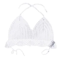 Хлопок ручной крючок вязаный крючком бикини груди обернутый Женский сексуальное бикини топы Горячая весна Холтер Сплит купальник сплошной цвет