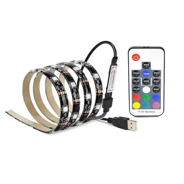 cheap DC 5V 5050 SMD RGB USB cable Power LED Strip light USB LED Light Strips lamp Flexible Tape with Remote control 1M 2M 3M 4M 5M