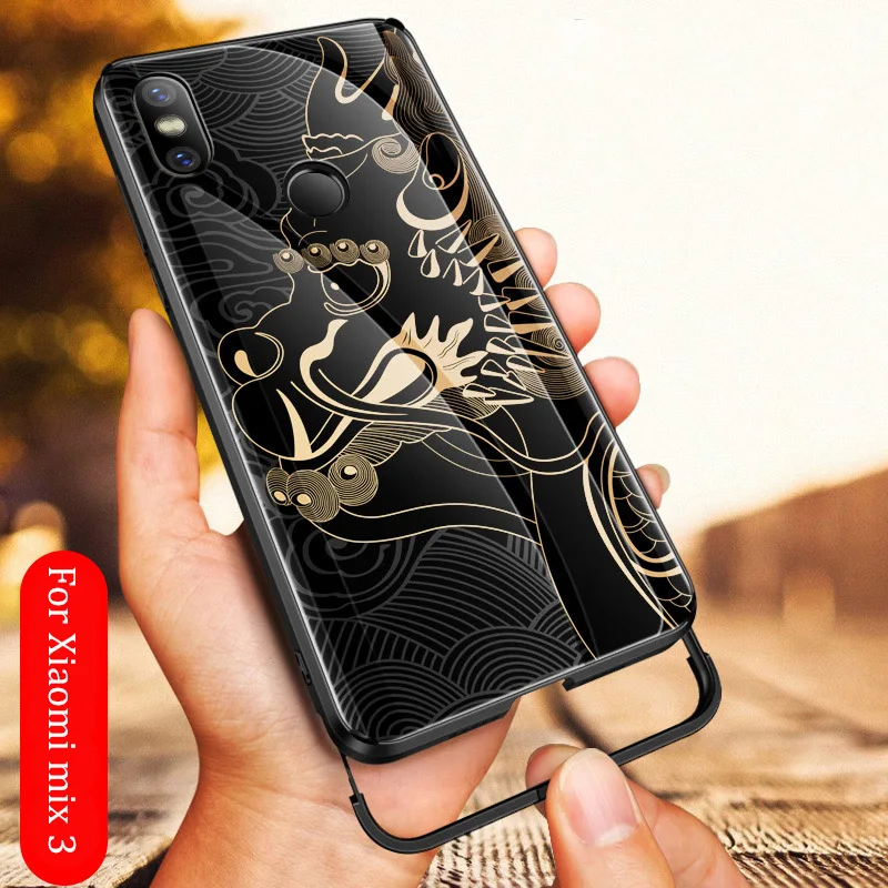 For Xiaomi Mi Mix 3 case dragon pattern tempered glass Aixuan Explosion-proof Cover For Xiaomi mix 3 mix3 shockproof Glass case