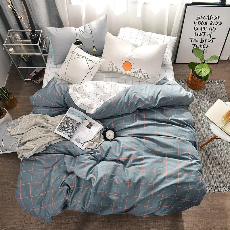

Red lines print Simple style bedding set cotton fabric 3/4pcs Twin Queen Size duvet cover flat sheet pillowcase