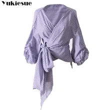 Harajuku женские рубашки с v-образным вырезом с длинным рукавом и пуговицами футболки женские осенние повседневные тонкие топы Женская одежда Женская блузка Blusas рубашка