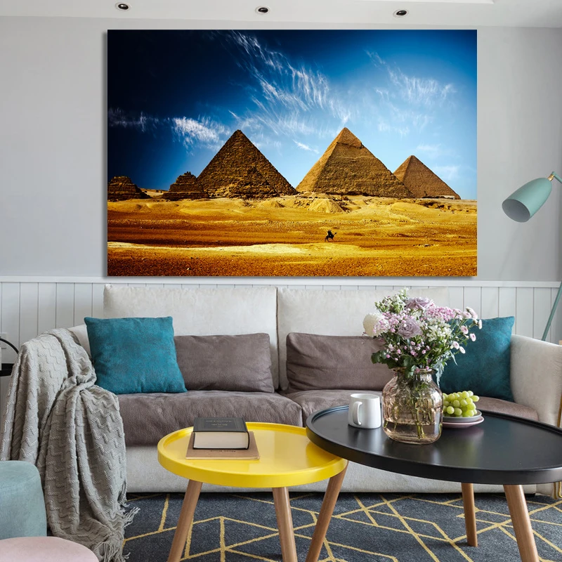 

Modern Landscape Posters and Prints Wall Art Canvas Painting Egyptian Pyramid Desert Landscape Pictures for Living Room Decor