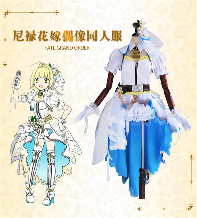 

Anime Fate Grand Order Nero Saber Flower Wedding Cosplay Costume Lolita Lovely Uniform Halloween Party Dress H