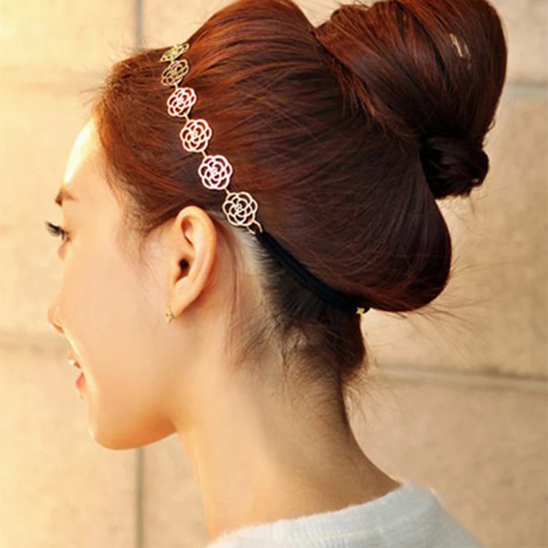 

Fashion alloy Korean Gold Plated Rose Flower Hairbands / Hair Wear/ Headband For Women Jewelry Hair Accessories