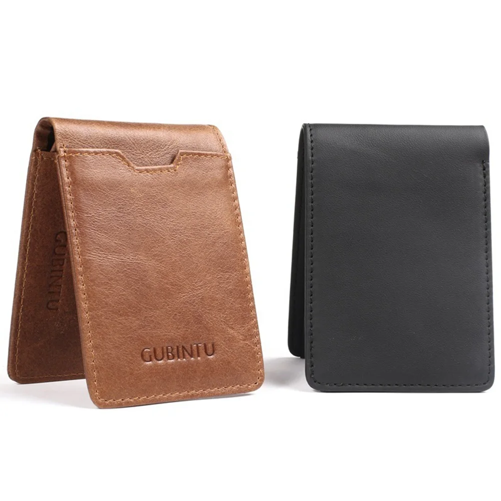 

GUBINTU RFID Men's Money Bags Open Clamp For Money Card Pocket Genuine Leather Billfold Card Holder Cowhide Men Wallets