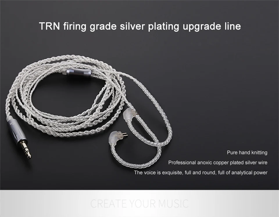 TRN посеребренный кабель сменный кабель 0,75 мм 2Pin Модернизированный 3,5 мм бескислородный медный кабель используется для TRN V30/V20/V60/V80
