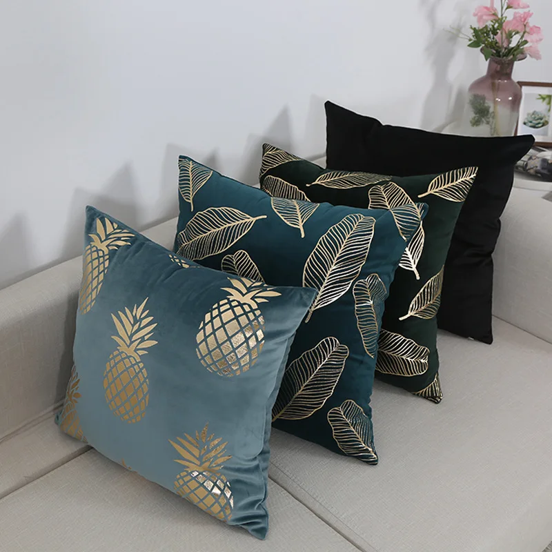 

Nordic Gold Pineapple Pattern Velvet Pillow Case Leaf Cotton Pillow Cover For Living Room Comfortable Sofa Cushion Cover Square