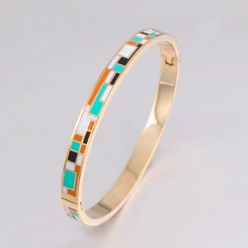 Enamel Gold-color Stainless Steel Bangle Opened for Women Jewelry Bracelet Top Quality Factory Price 3