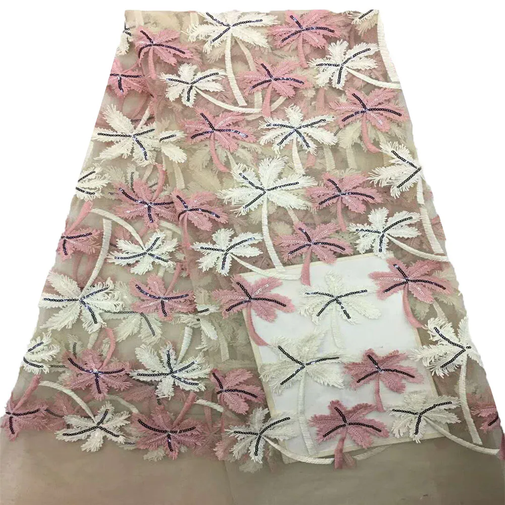 

2018 African Laces fabric with sequins latest Special sequin Lace Fabric with High Quality for Gold and pink dress X695-1