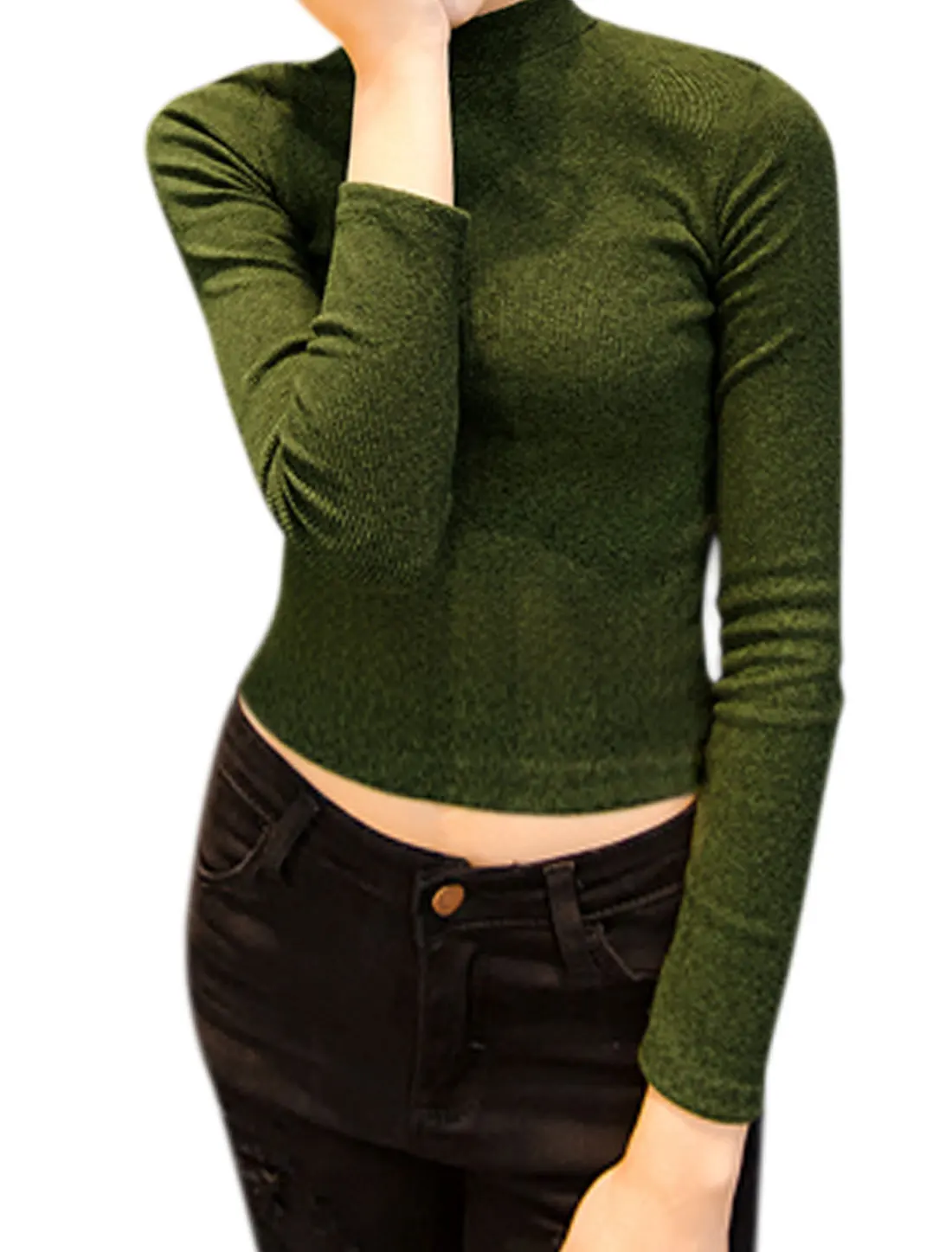 Download ALLEGRA K Women Mock Neck Long Sleeves Ribbed Slim Fit ...