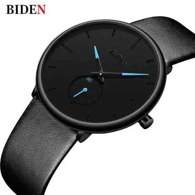 

casual BIDEN brand men wristwatch quartz leather man watch waterproof mens clocks men's watches simple black brown Date Watch