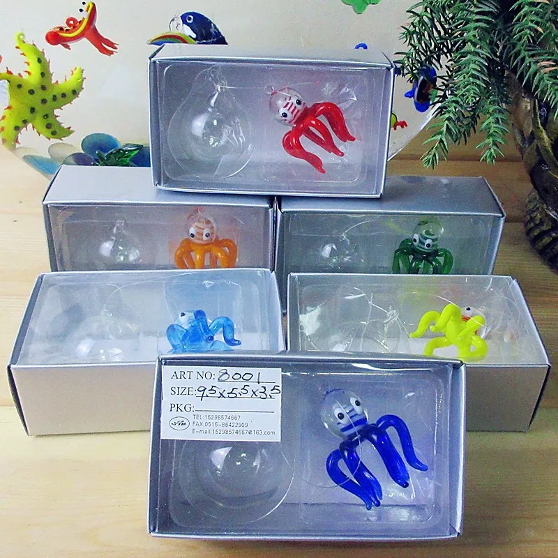 

6pcs hot hand Murano glass octopus small statues home aquarium decorative pendant float glass fish animals figurines sets