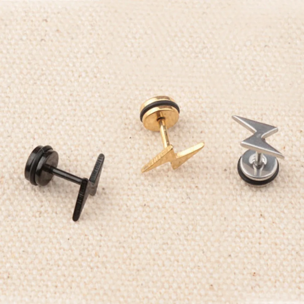 

2016 Charming Jewelry Men's Lightning-sided Titanium Steel Korean Personalized Earrings Drop Shipping