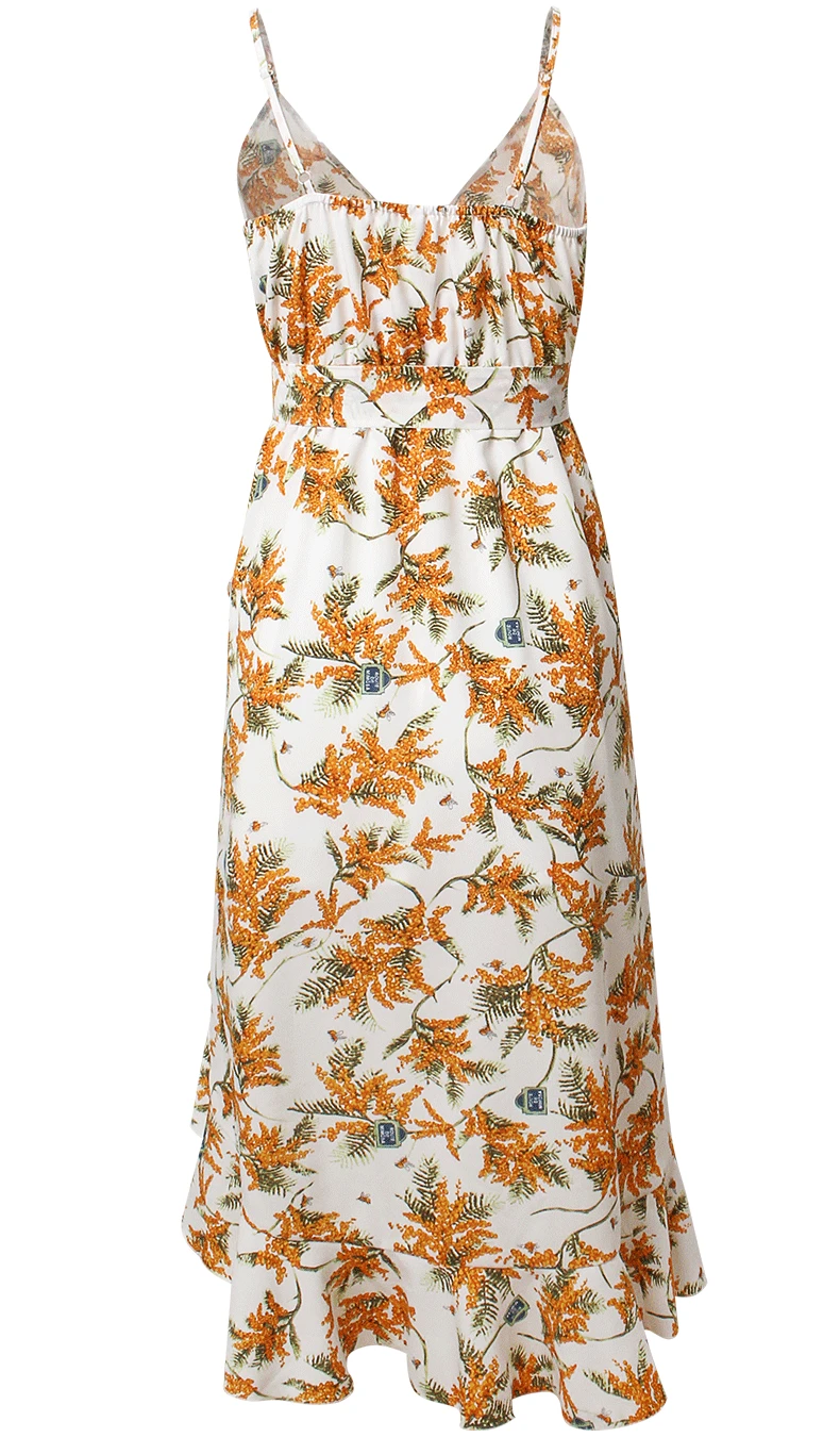 Women Floral Print White Sleeveless Boho Style Beach Dress