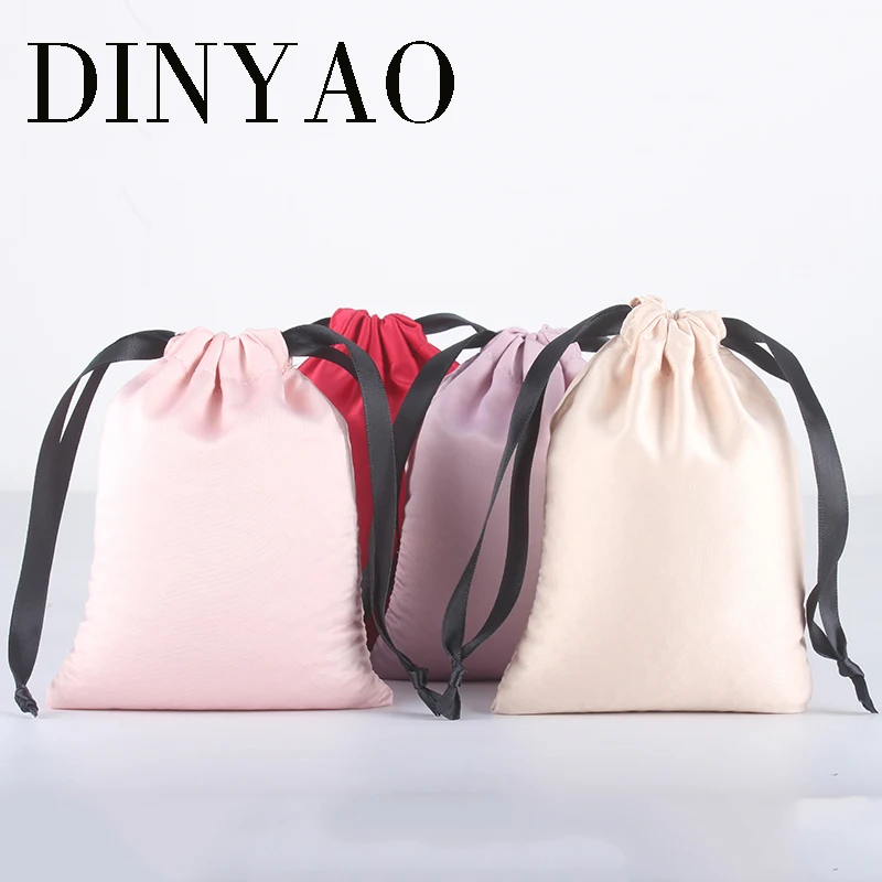 

5pcs/lot 24*32cm/39*49cm High Quality Logo Printed Satin Silk Drawstring Pouch Packaging Big Gift Bag Underwear Travel Bag
