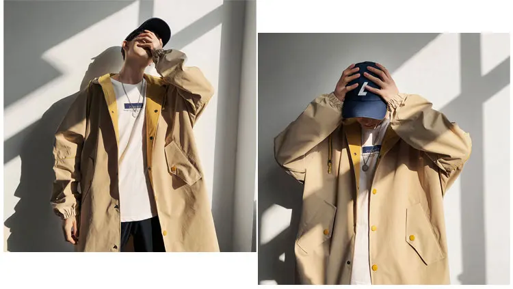 Korean Long Jacket Men Camouflage Hooded Trench Coat Men Spring Street Style Military Trenchcoat  (5)
