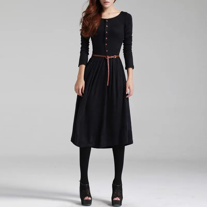 brown winter dresses for women Fit and flare brown winter wool dress 5360  Xiaolizi