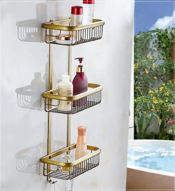 Wall Mounted Copper Bathroom Soap Dish Antique Triple Tier Bath Wall Mounted Copper Bathroom Soap Dish Antique Triple Tier Bath Shower Shelf Shampoo Holder Basket