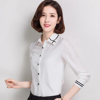 

White Shirt Female Long Sleeve Professional Loose Overalls Is Fitted with Chiffon Women's Striped Large-size Shirt