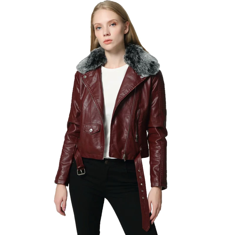 Ly Varey Lin женские зимние теплые куртки из искусственной кожи с меховым воротником