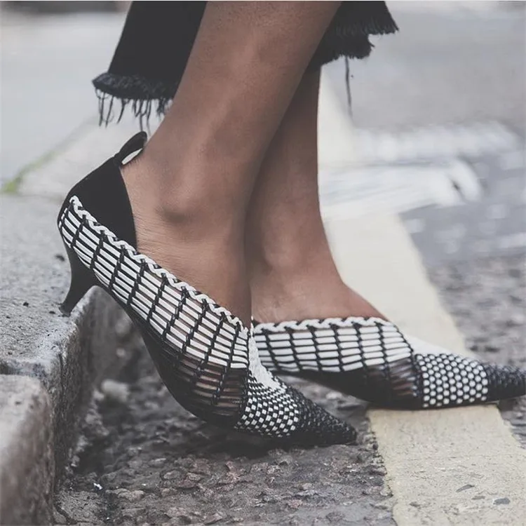 

2017 Spring Autumn Shoes Woman Shallow Weave Pointed Toe Pumps Designer Woman Tide Leather Designer Med Heels Cozy Woman Shoes