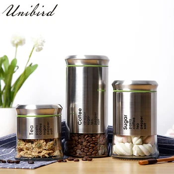 

Unibird Stainless Steel Clear Sealing Tank Pepper Spice Shaker Salt Seasoning Can Candy Tea Nuts Bottle Coffee Sugar Jar Castor