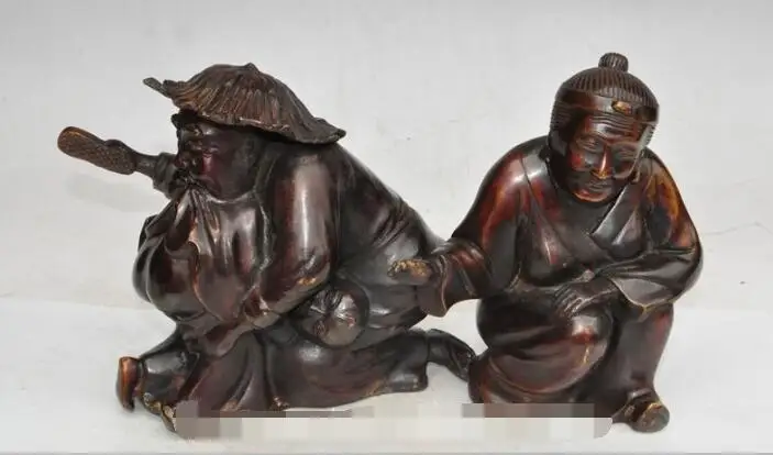 

S06010 7"chinese Classical bronze Grandfather Grandmother Grandson statue Sculpture