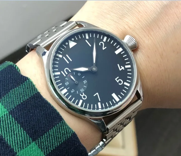 

44mm PARNIS black dial Asian 6497 17 jewels Mechanical Hand Wind movement Mechanical watch Luminous men's watch pa137-p8