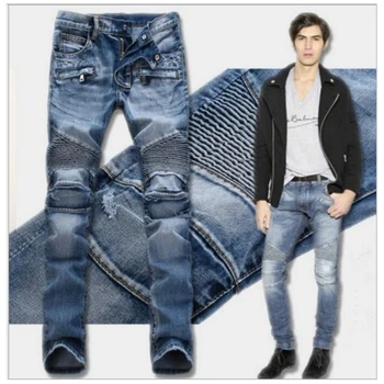 

HYWEACVAR Men's Skinny Jean Distressed Slim Elastic Jeans Denim Biker Jeans Hip hop Pants Washed Ripped Jeans