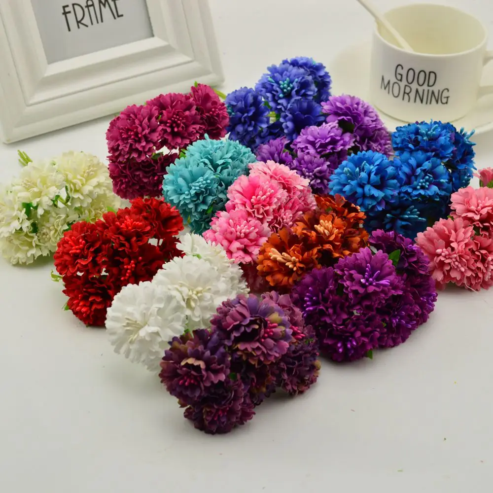 6pcs Silk Florists Chrysanthemum Artificial Flowers For Wedding Banquet Home decoration diy wreath Gift box HandMade Flower Art 6pcs Silk Florists Chrysanthemum Artificial Flowers For Wedding Banquet Home decoration diy wreath Gift box HandMade Flower Art