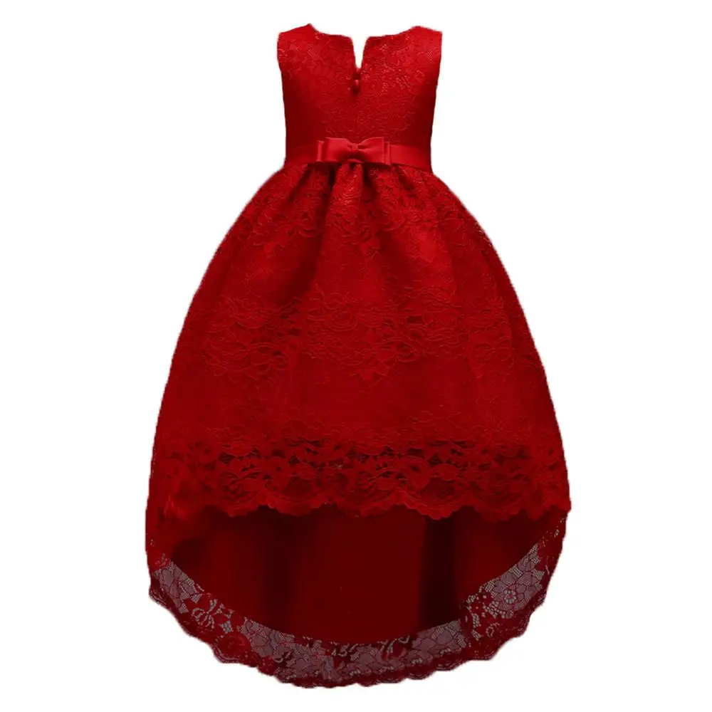 Кружевное платье с цветочным узором для девочек; Новинка года; летнее платье принцессы для девочек на свадьбу; Детские торжественные платья; костюмы для маленьких девочек - Цвет: Красный