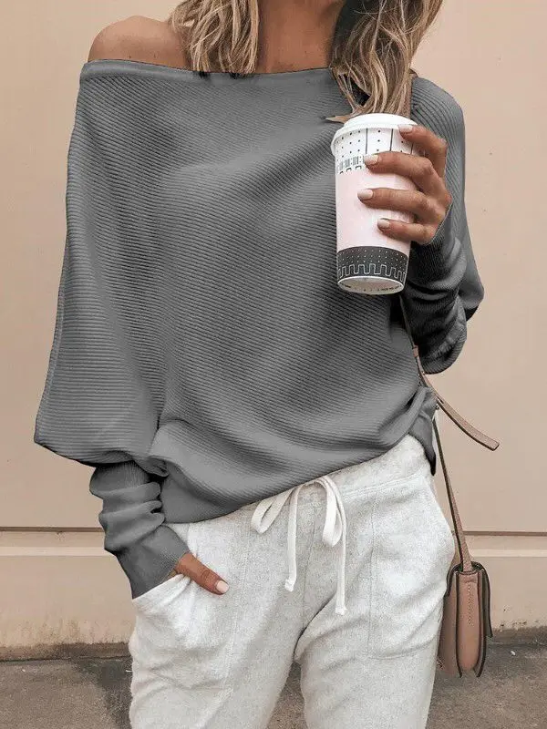 Winter Sweater Women Knitted Pullover Slash Neck Sweater Casual Bat Long Sleeve Autumn Clothes Fashion Sheath Sexy Soft Pullover