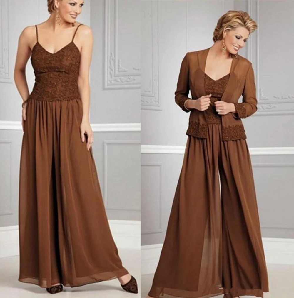 Modest Mother of The Bride Dresses with Jacket Long Sleeve Chiffon Spaghetti Straps Plus Size Wedding Guest Dress Mother off groom dressess