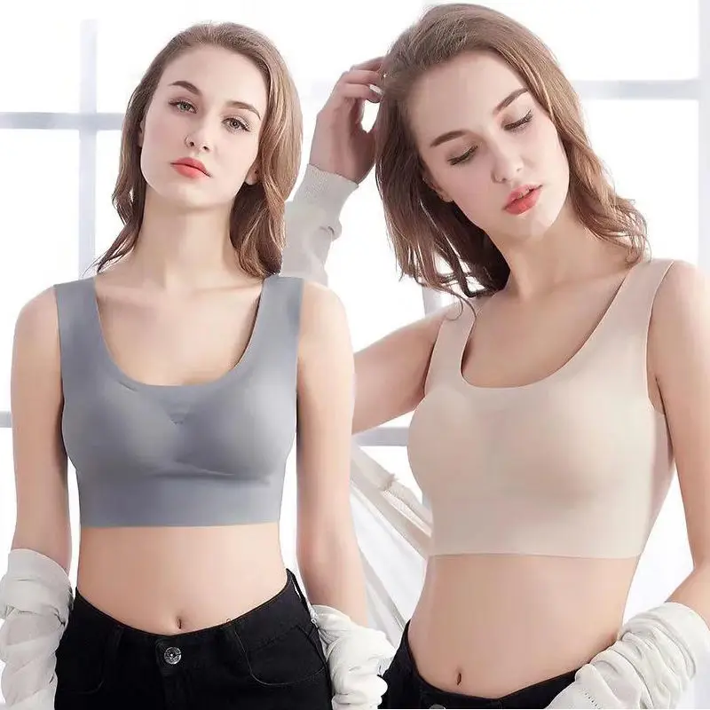 

Summer Ice Silk Seamless Push Up bra Vest Underwear party wedding sleep lingerie bra Soft Padded thicken sexy Bra For Women