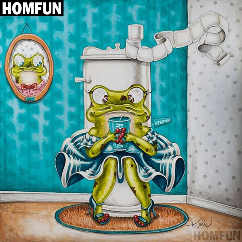 Алмазная живопись HOMFUN A00614 лягушка в туалете вышивка крестиком из