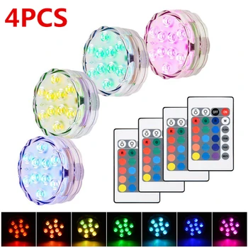 

SOLLED 2/ 4 PCS Submersible LED Underwater Lights Waterproof RGB Colors Remote Control Wireless Vase Light Party Pool Light