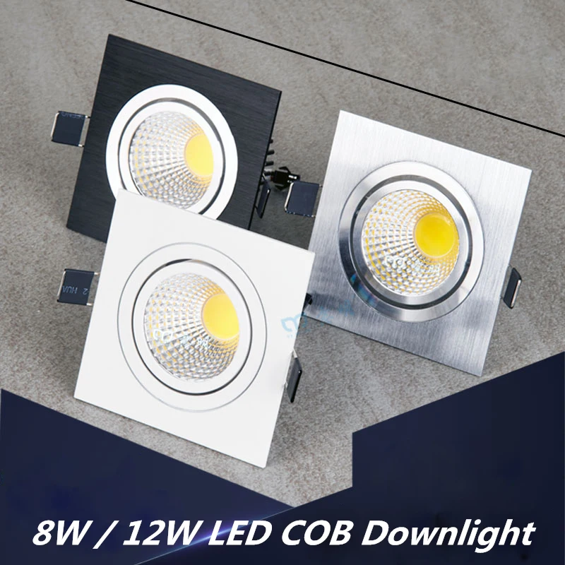 

Square Bright Recessed white sliver black LED Dimmable Downlight COB 8W 12W 20W LED Spot light decoration Ceiling Lamp