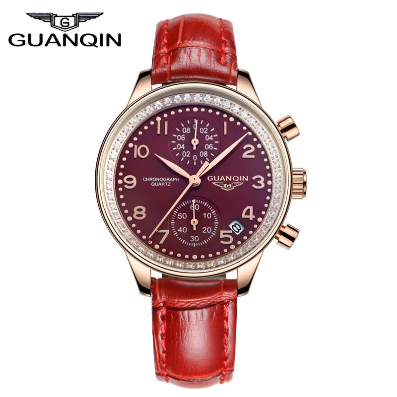 

2016 fashion casual watch women GUANQIN brand crown genuine Sapphire waterproof quartz female wacthes stainless steel