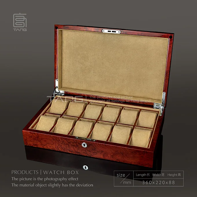 Топ деревянный брендовая коробка для часов мода фортепиано Красный Футляр для часов с ключевыми часы и ювелирные изделия Подарочные