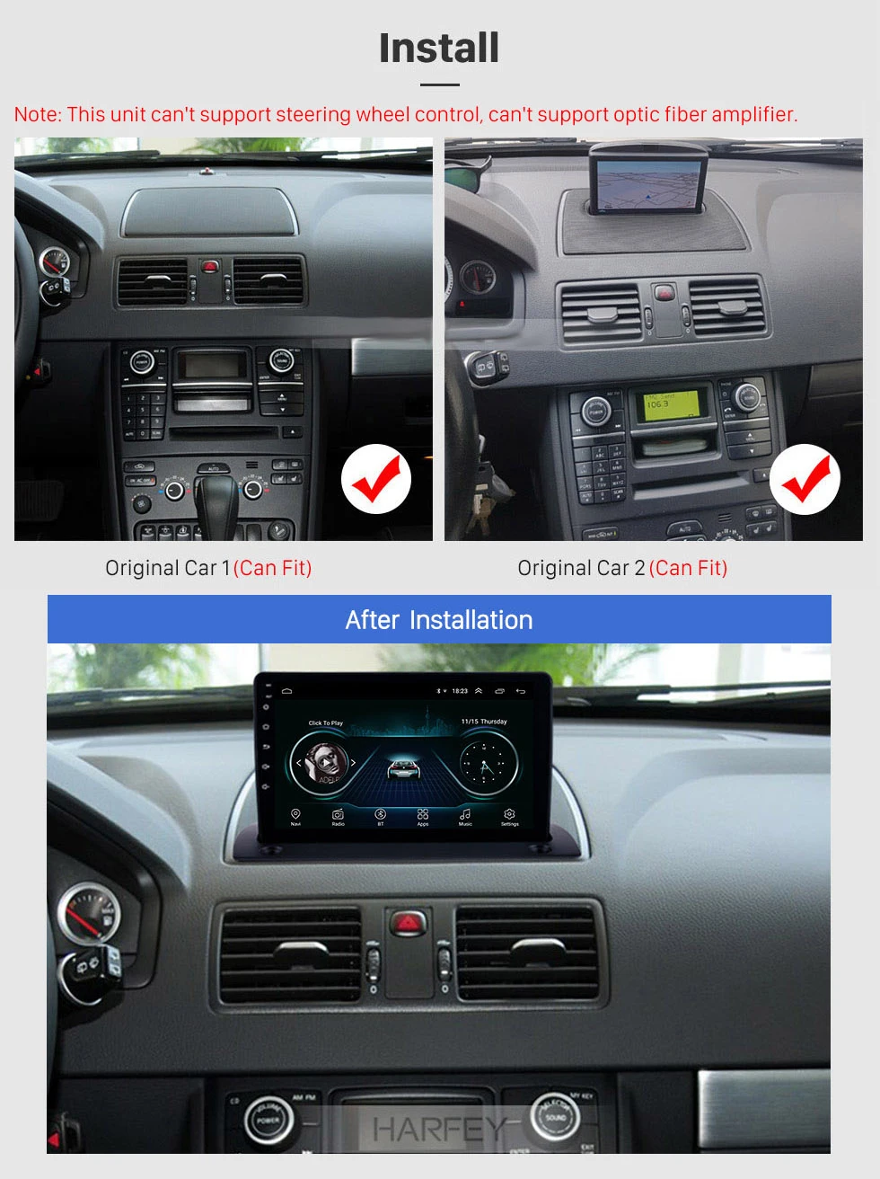 Harfey более высокая версия 2 din ram 2GB rom 32GB GPS автомобильный радиоприёмник Android 8,1 для Volvo XC90 2004- " Автомобиль wifi SWC Зеркало Ссылка