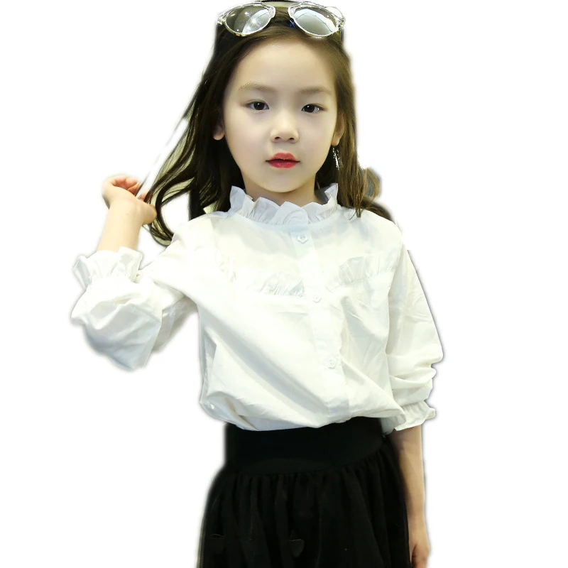 girls blouse and shirts 2018 new winter toddler girls shirts solid ruffle collar and sleeve