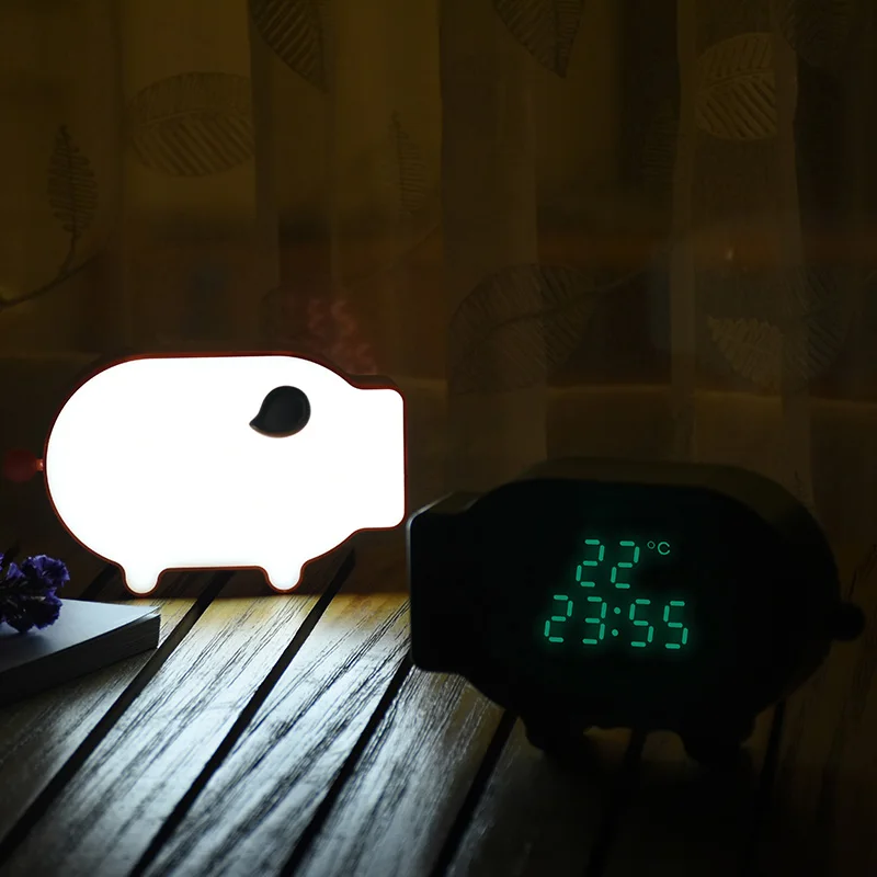 

New Multifunction Cartoon Pig Alarm Clock Temperature Lamp Function USB Charge Clock for Bedroom NE